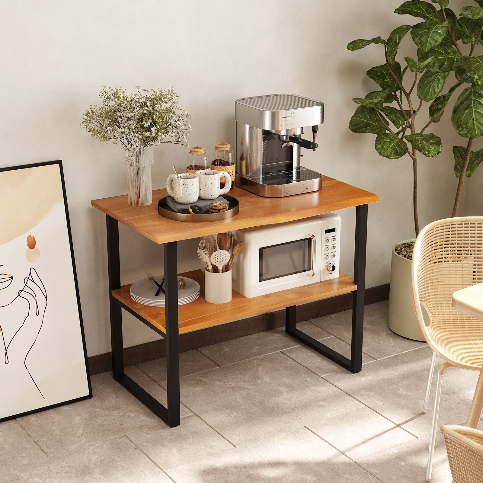 2-Tier Teak Wood End Table, Living Room Side Table Nightstands at Gallery Canada