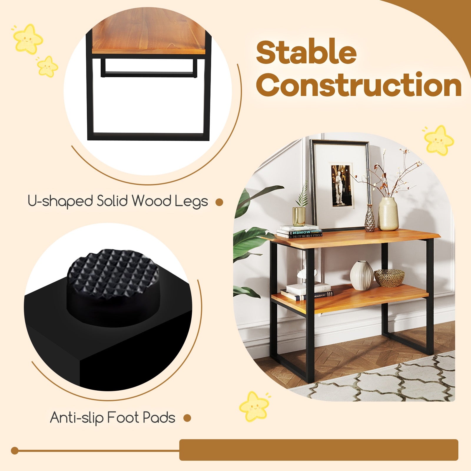 2-Tier Teak Wood End Table, Living Room Side Table Nightstands at Gallery Canada