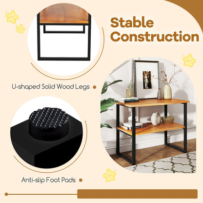 2-Tier Teak Wood End Table, Living Room Side Table Nightstands at Gallery Canada