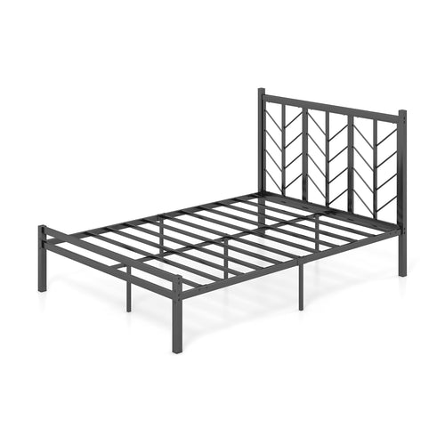 Full Size Platform Bed With Headboard, Metal Frame, Black