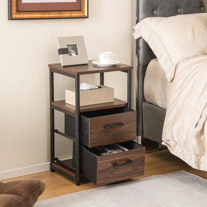 Bedside Table Set of 2 with Removable Fabric Drawers and Metal Frame, Walnut Nightstands at Gallery Canada
