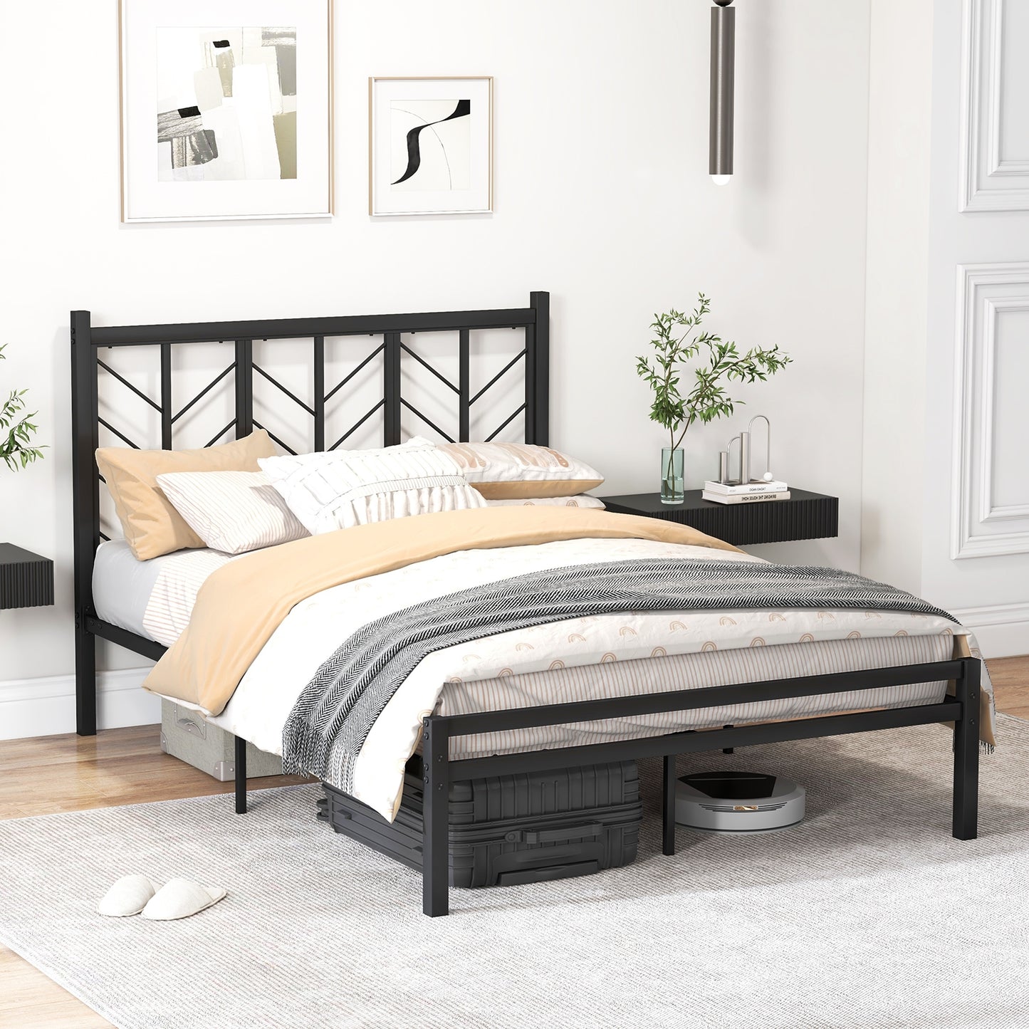 Full Size Platform Bed with Headboard and Metal Frame-Full Size, Black Simple Bed Frame at Gallery Canada