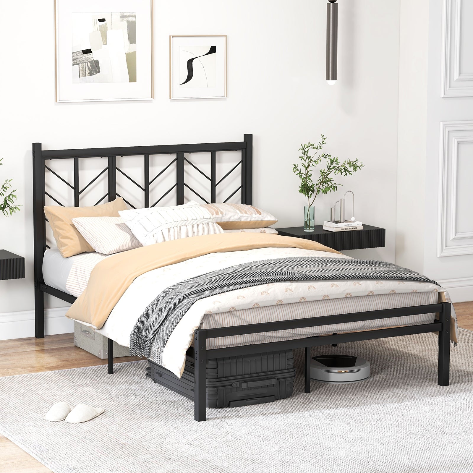 Full Size Platform Bed with Headboard and Metal Frame-Full Size, Black Simple Bed Frame at Gallery Canada