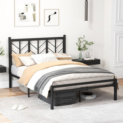 Full Size Platform Bed with Headboard and Metal Frame-Full Size, Black Simple Bed Frame at Gallery Canada