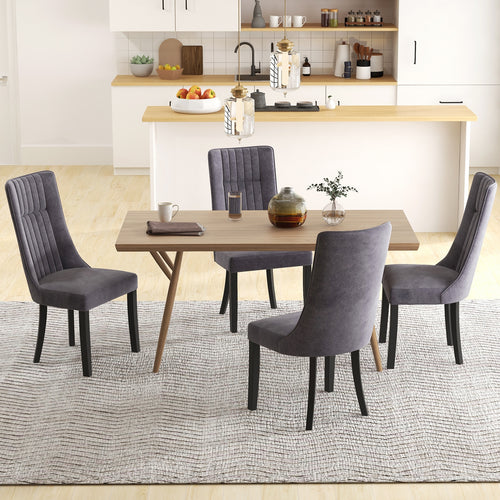 Channel Tufted Dining Chairs Set of 2 Upholstered Kitchen Side Chairs with High Backrest, Gray