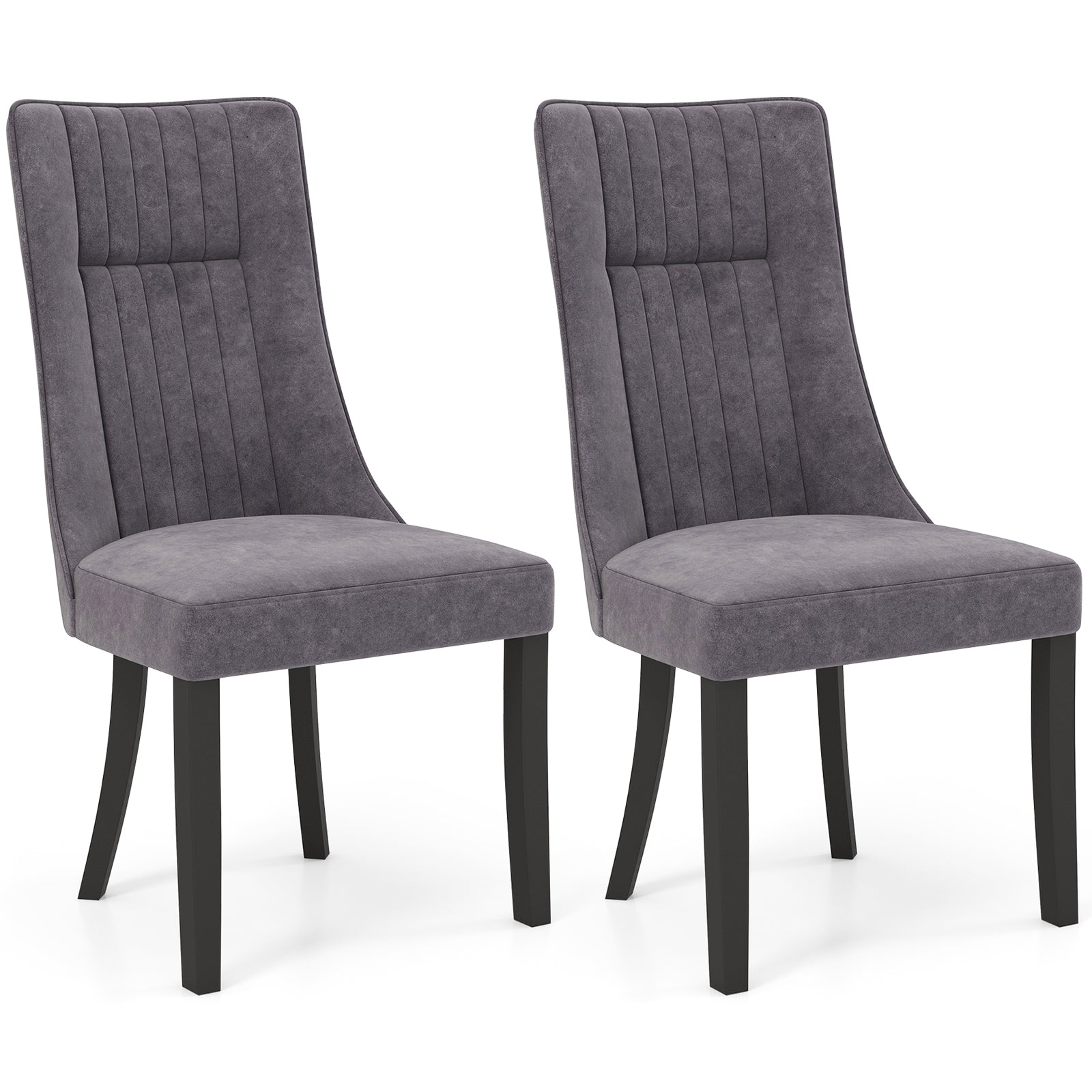 Channel Tufted Dining Chairs Set of 2 Upholstered Kitchen Side Chairs with High Backrest, Gray Dining Chairs Gray at Gallery Canada