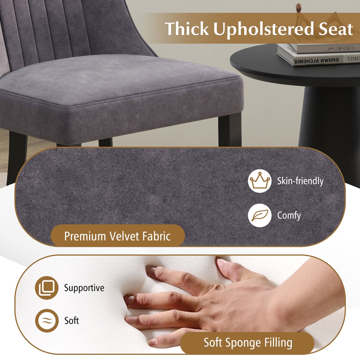 Channel Tufted Dining Chairs Set of 2 Upholstered Kitchen Side Chairs with High Backrest, Gray Dining Chairs at Gallery Canada