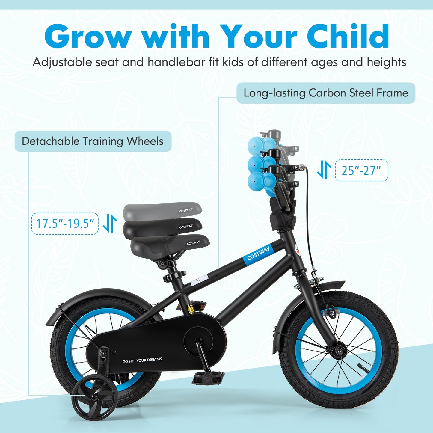 Kids Bike with Adjustable Handlebar and Saddle Black-12 Inches, Black Kids Bike at Gallery Canada