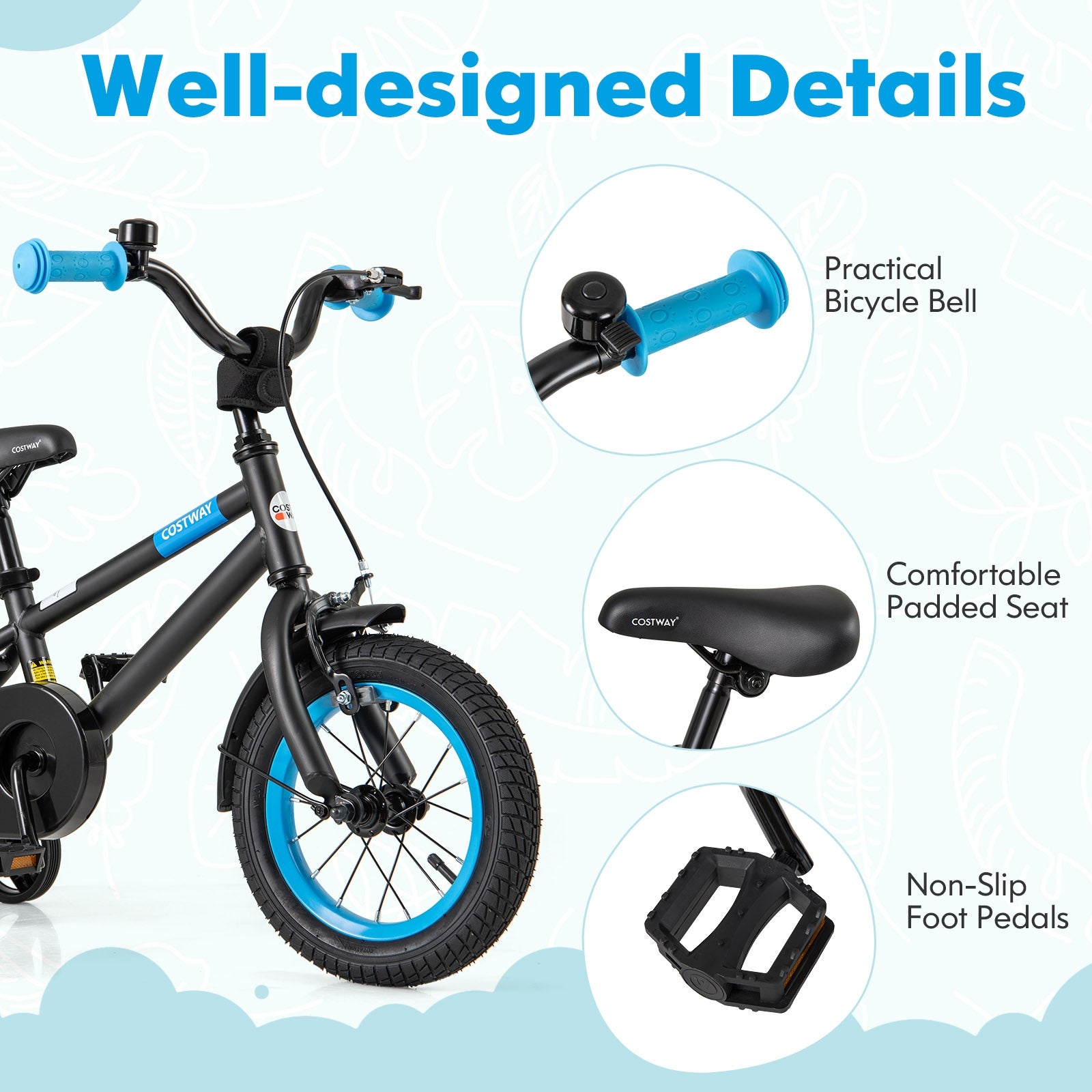 Kids Bike with Adjustable Handlebar and Saddle Black-12 Inches, Black Kids Bike at Gallery Canada