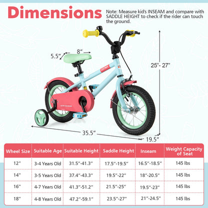 Kids Bike with Adjustable Handlebar and Saddle Blue-12 Inches, Blue Kids Bike at Gallery Canada