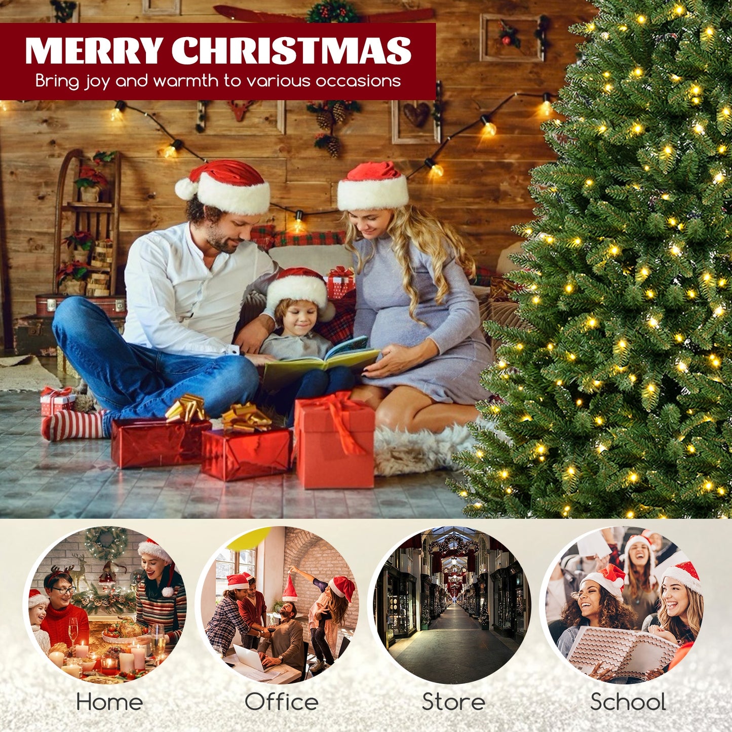 8 FT Corner Artificial Christmas Tree, 1137 Branch Tips, 360 Warm White LED Lights, Green Christmas Tree at Gallery Canada