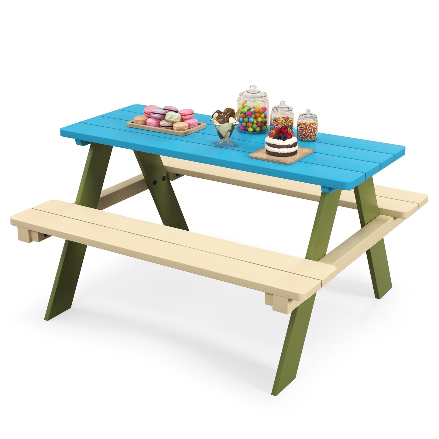 Kids Wooden Picnic Table Set Toddler Activity and Dining Table with Built-in Benches Kids Table & Chair Sets at Gallery Canada