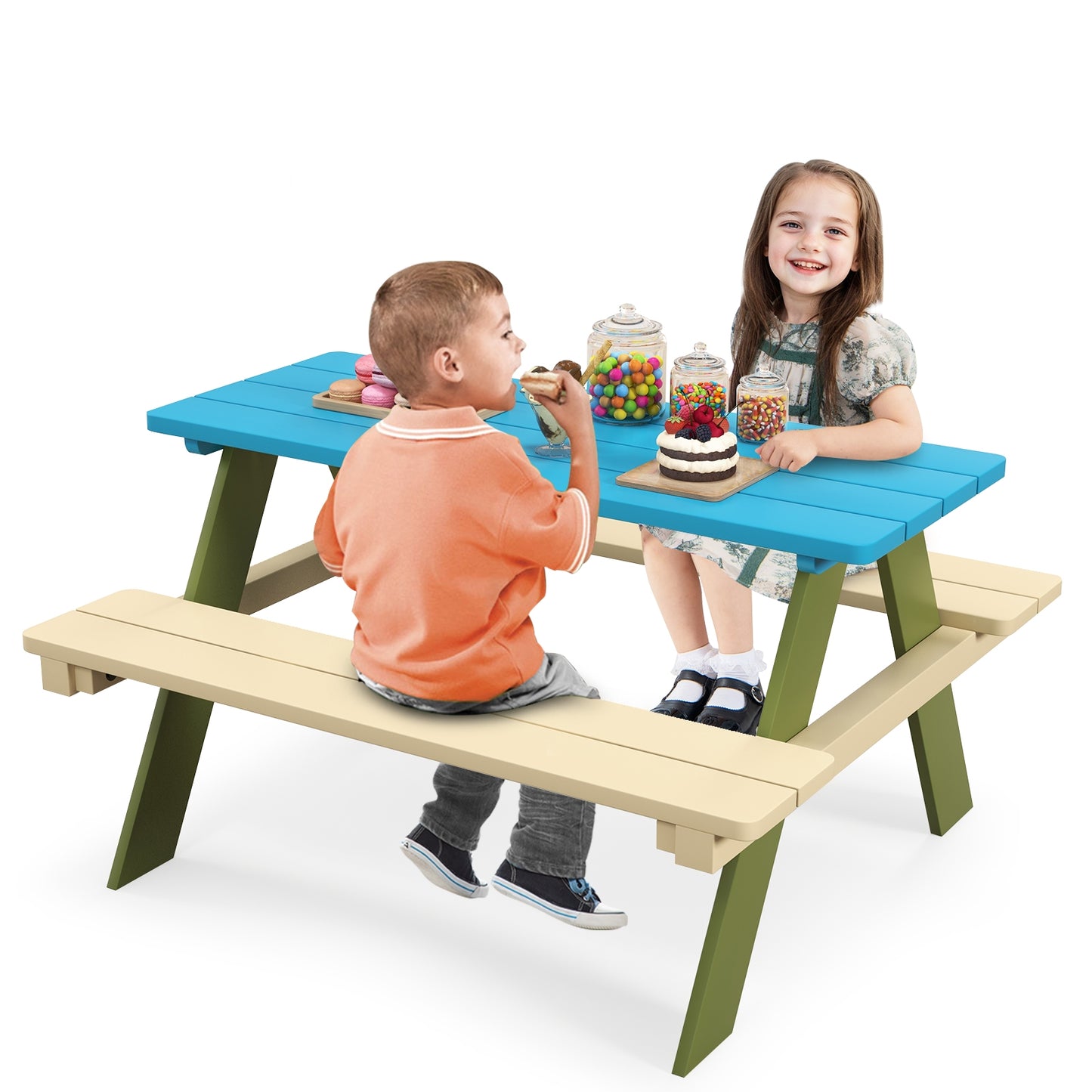 Kids Wooden Picnic Table Set Toddler Activity and Dining Table with Built-in Benches Kids Table & Chair Sets at Gallery Canada