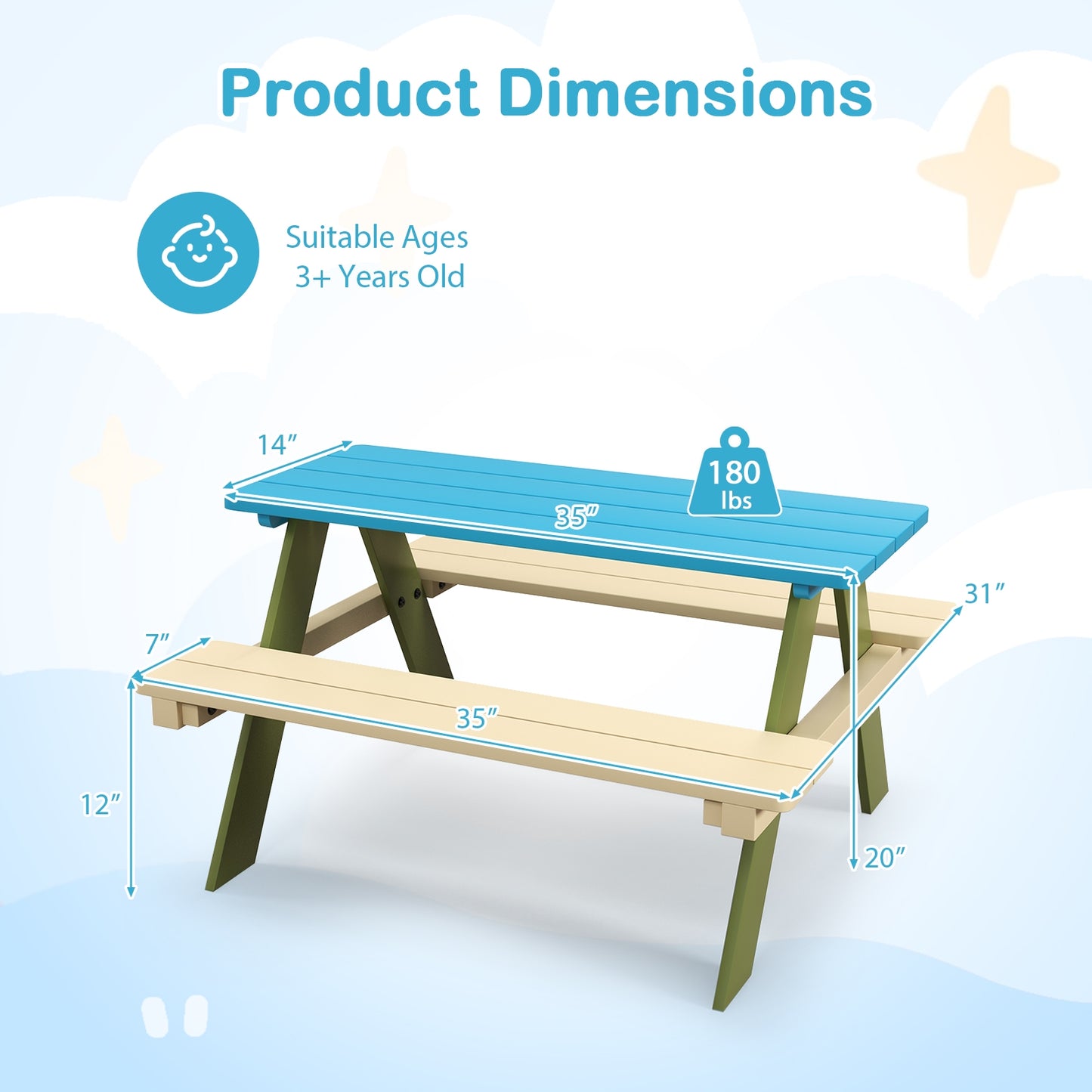 Kids Wooden Picnic Table Set Toddler Activity and Dining Table with Built-in Benches Kids Table & Chair Sets at Gallery Canada
