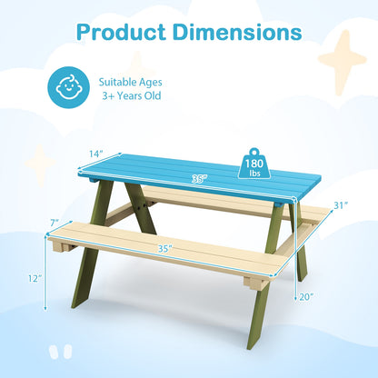 Kids Wooden Picnic Table Set Toddler Activity and Dining Table with Built-in Benches Kids Table & Chair Sets at Gallery Canada