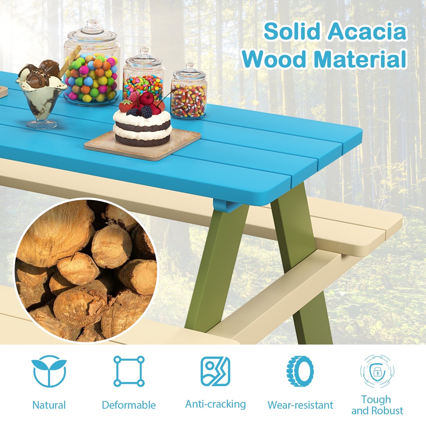 Kids Wooden Picnic Table Set Toddler Activity and Dining Table with Built-in Benches Kids Table & Chair Sets at Gallery Canada