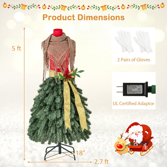 5 FT Pre-lit Mannequin Artificial Christmas Tree Dress Form Xmas Tree, Green Christmas Tree at Gallery Canada