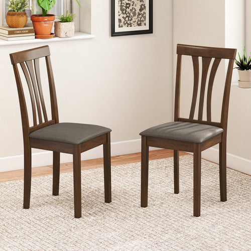 Wooden Dining Chairs Set of 2 with Linen Fabric Upholstered and Rubber Wood Frame, Brown