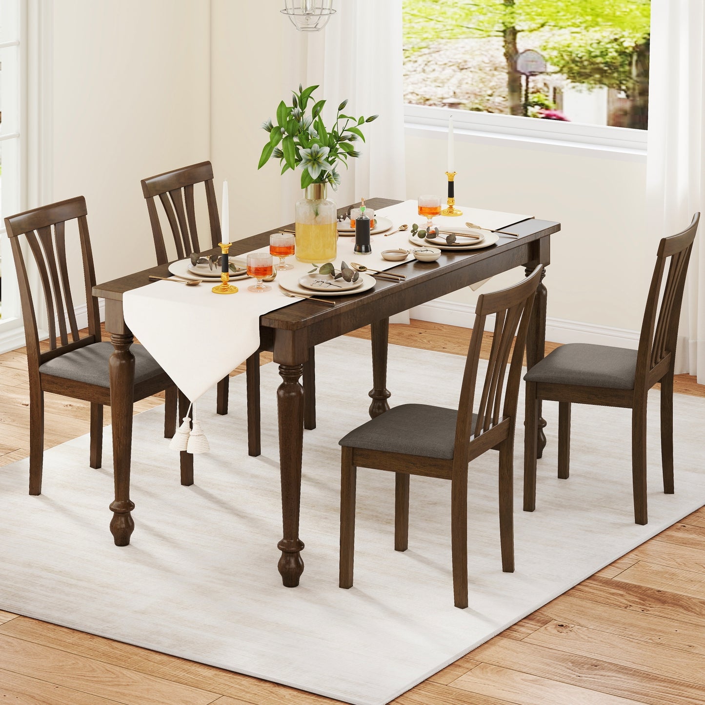 Wooden Dining Chairs Set of 2 with Linen Fabric Upholstered and Rubber Wood Frame, Brown Dining Chairs at Gallery Canada