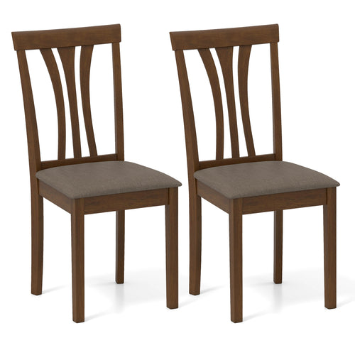 Wooden Dining Chairs Set of 2 with Linen Fabric Upholstered and Rubber Wood Frame, Brown