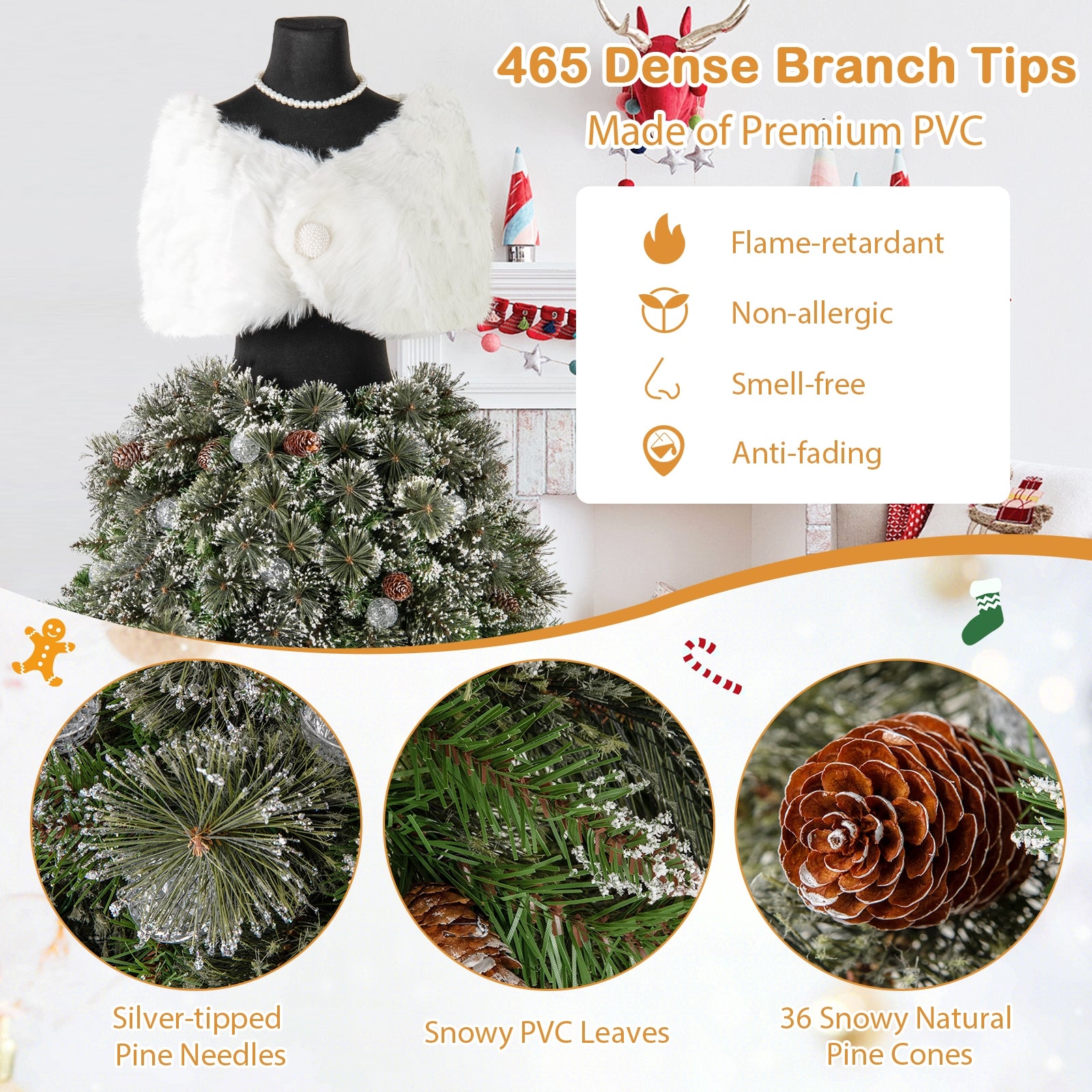 5 FT Pre-lit Mannequin Artificial Christmas Tree Hinged Dress Form Xmas Tree with 465 Branch Tips, Green Christmas Tree at Gallery Canada