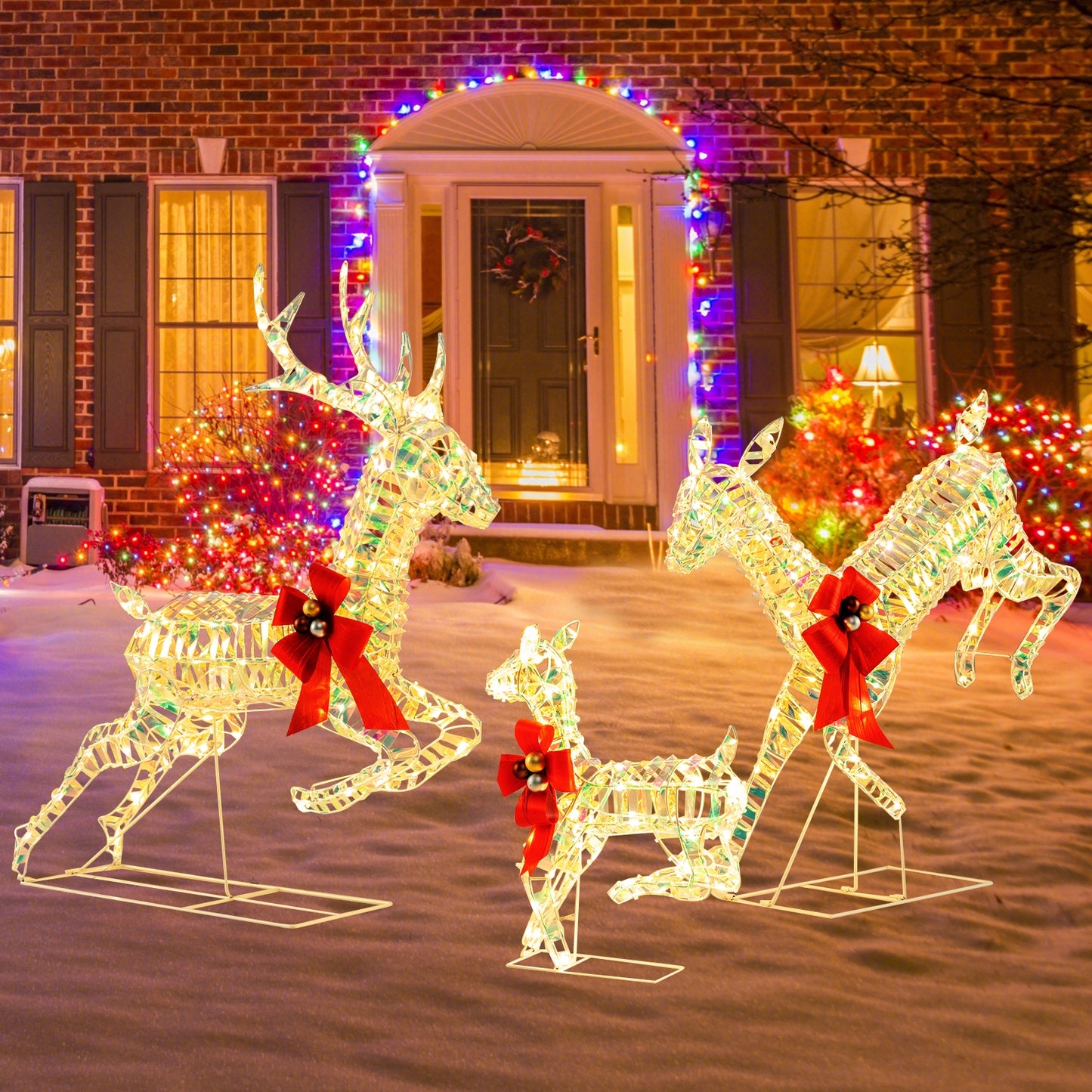 3-Piece Lighted Christmas Reindeer Family with LED Lights and Bows, White Christmas Decor & Accessories at Gallery Canada