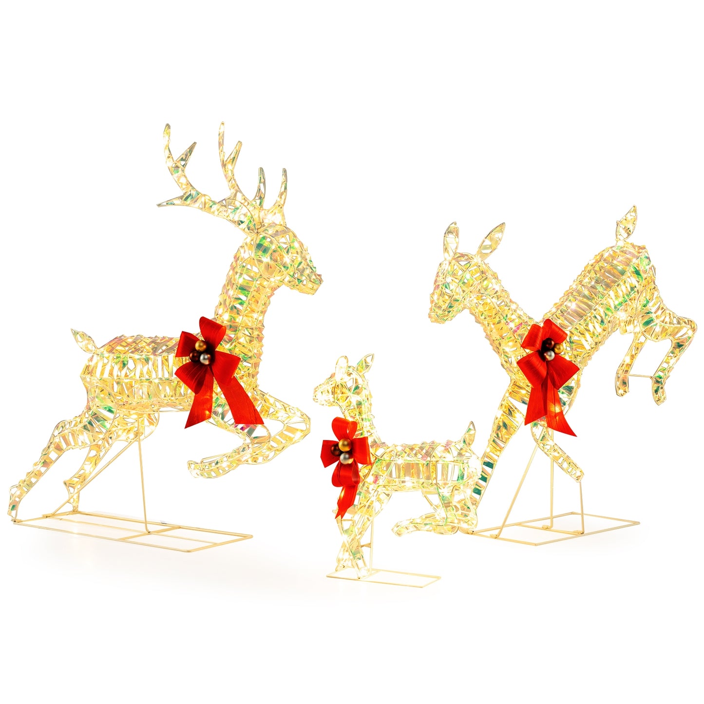 3-Piece Lighted Christmas Reindeer Family with LED Lights and Bows, White Christmas Decor & Accessories at Gallery Canada