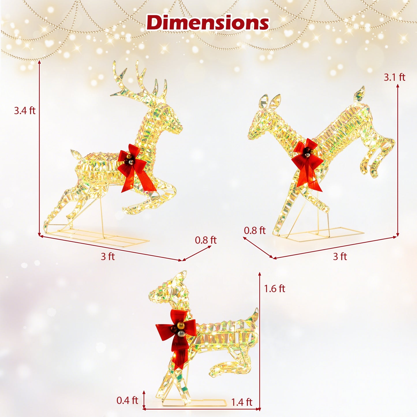 3-Piece Lighted Christmas Reindeer Family with LED Lights and Bows, White Christmas Decor & Accessories at Gallery Canada