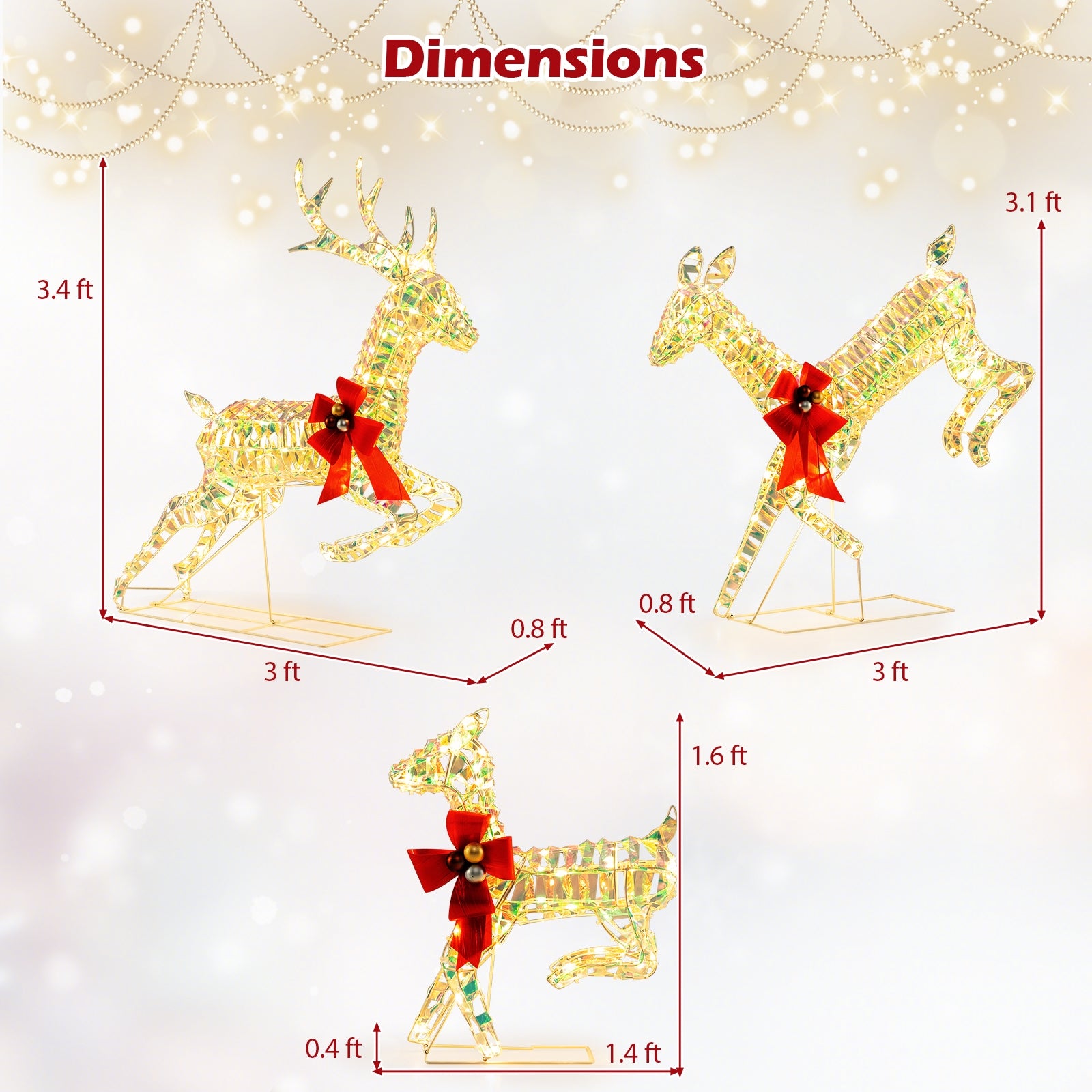 3-Piece Lighted Christmas Reindeer Family with LED Lights and Bows, White Christmas Decor & Accessories at Gallery Canada