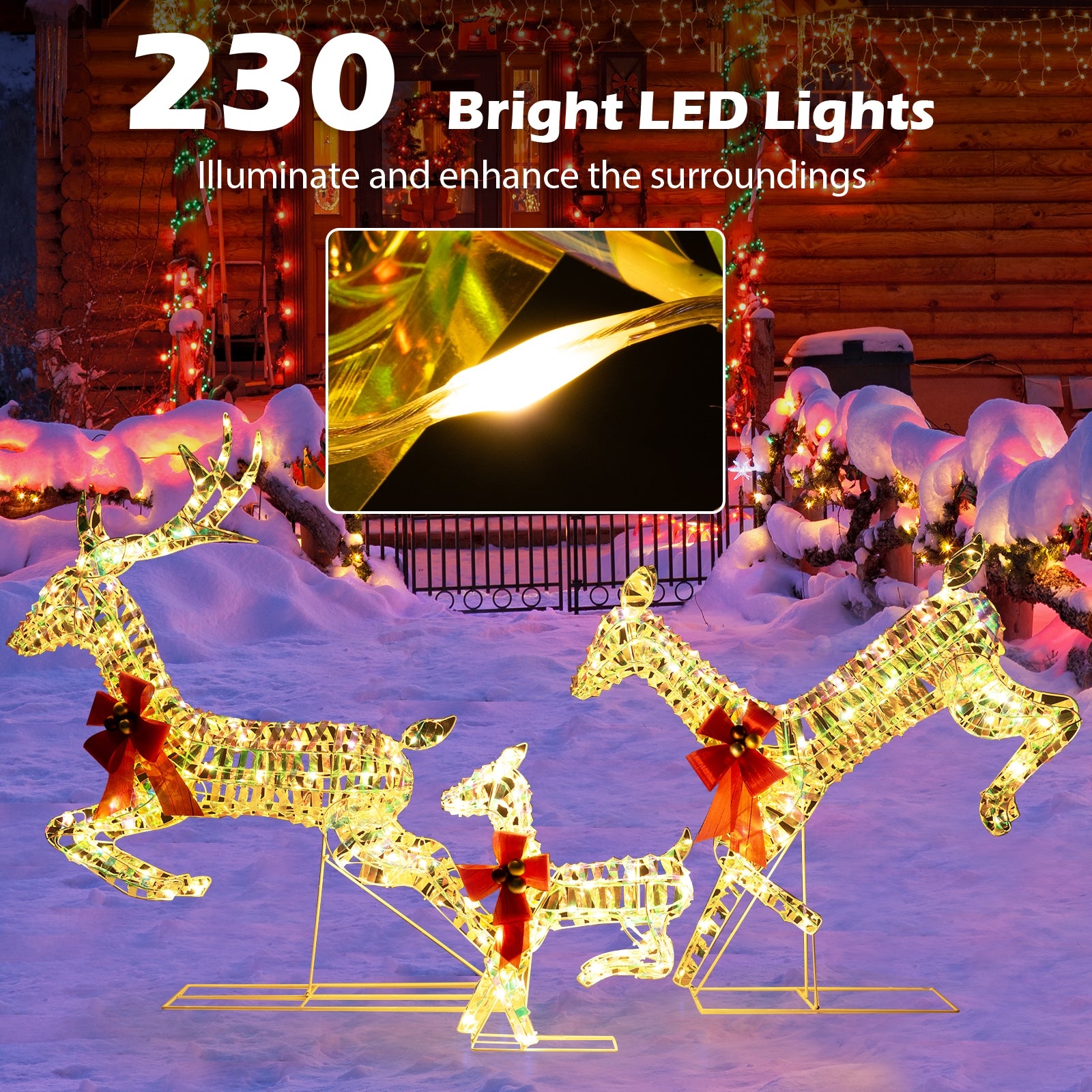 3-Piece Lighted Christmas Reindeer Family with LED Lights and Bows, White Christmas Decor & Accessories at Gallery Canada