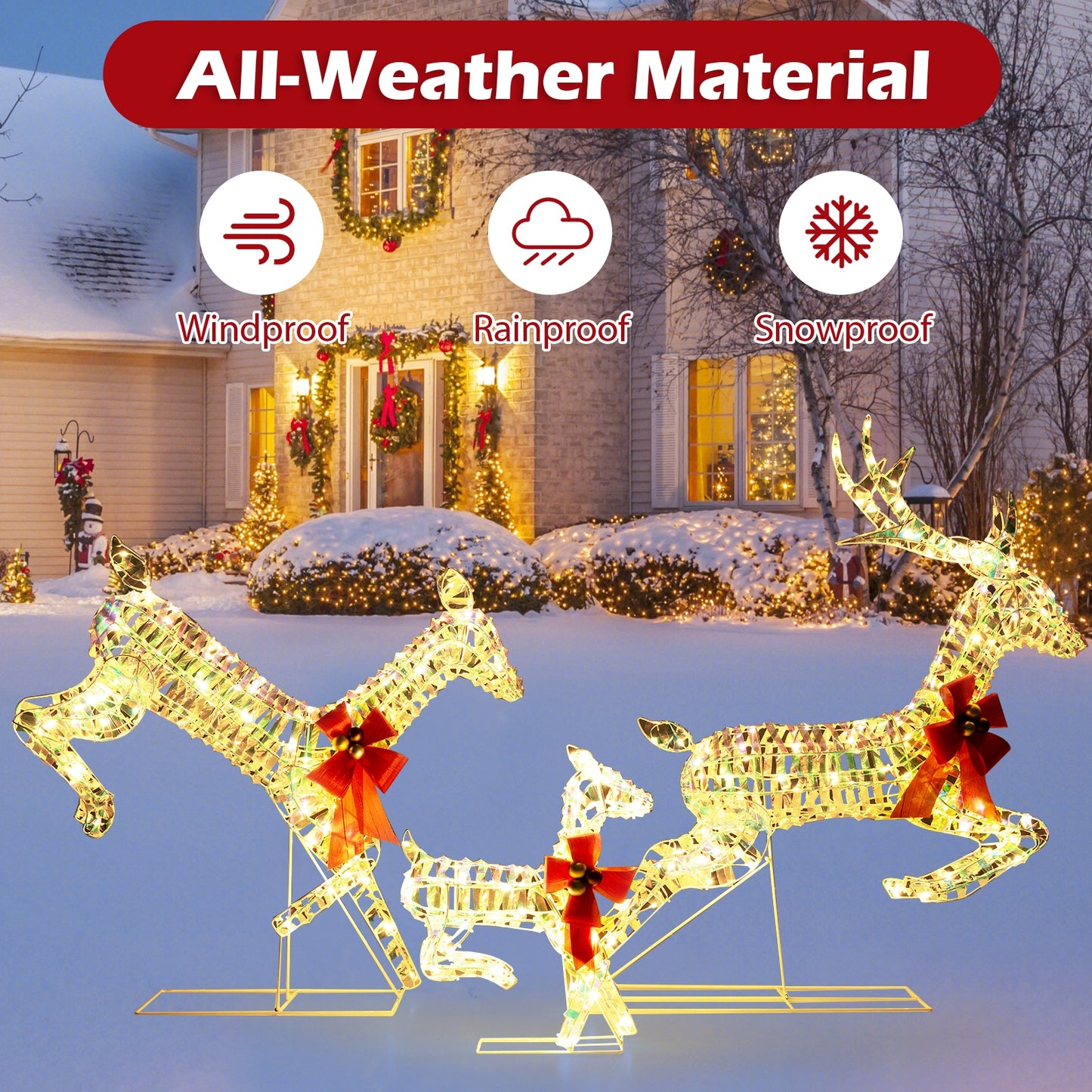 3-Piece Lighted Christmas Reindeer Family with LED Lights and Bows, White Christmas Decor & Accessories at Gallery Canada