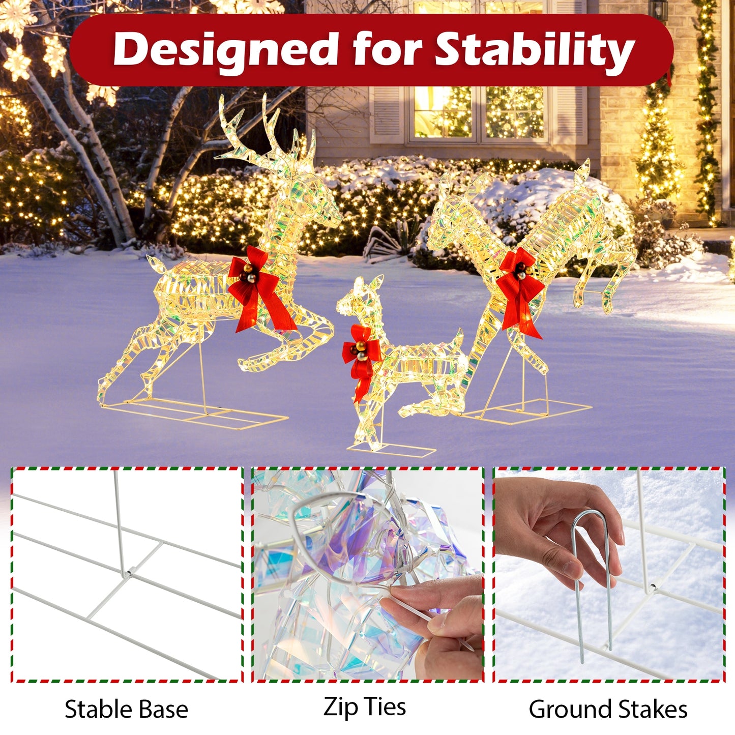 3-Piece Lighted Christmas Reindeer Family with LED Lights and Bows, White Christmas Decor & Accessories at Gallery Canada