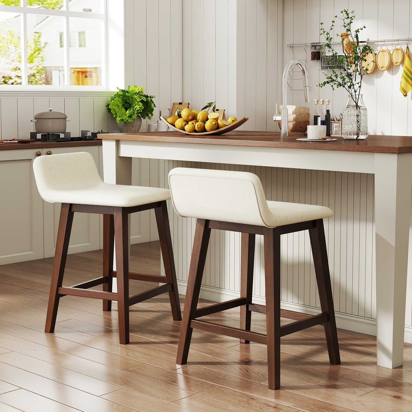 24 Inch Counter Height Bar Stools, Set of 2, Low Back, Brown Bar Stools at Gallery Canada