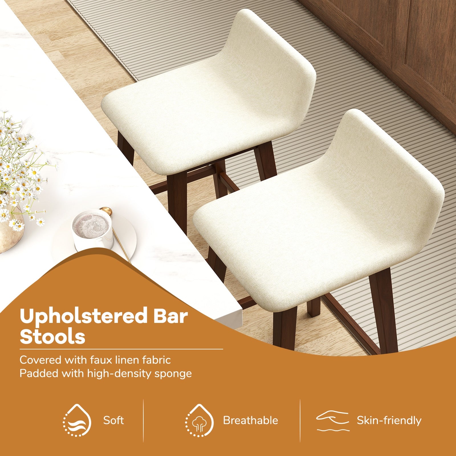 24 Inch Counter Height Bar Stools, Set of 2, Low Back, Brown Bar Stools at Gallery Canada