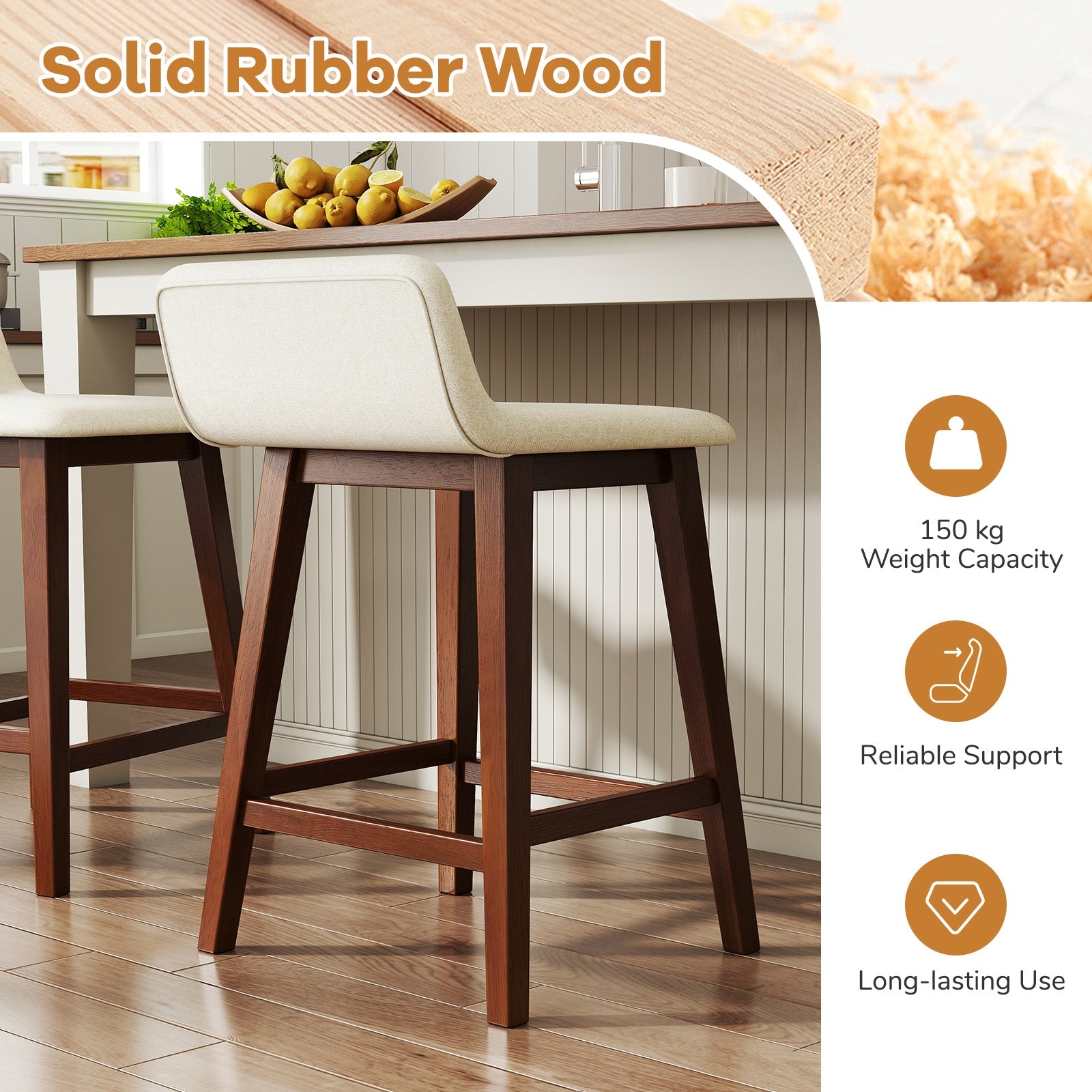 24 Inch Counter Height Bar Stools, Set of 2, Low Back, Brown Bar Stools at Gallery Canada