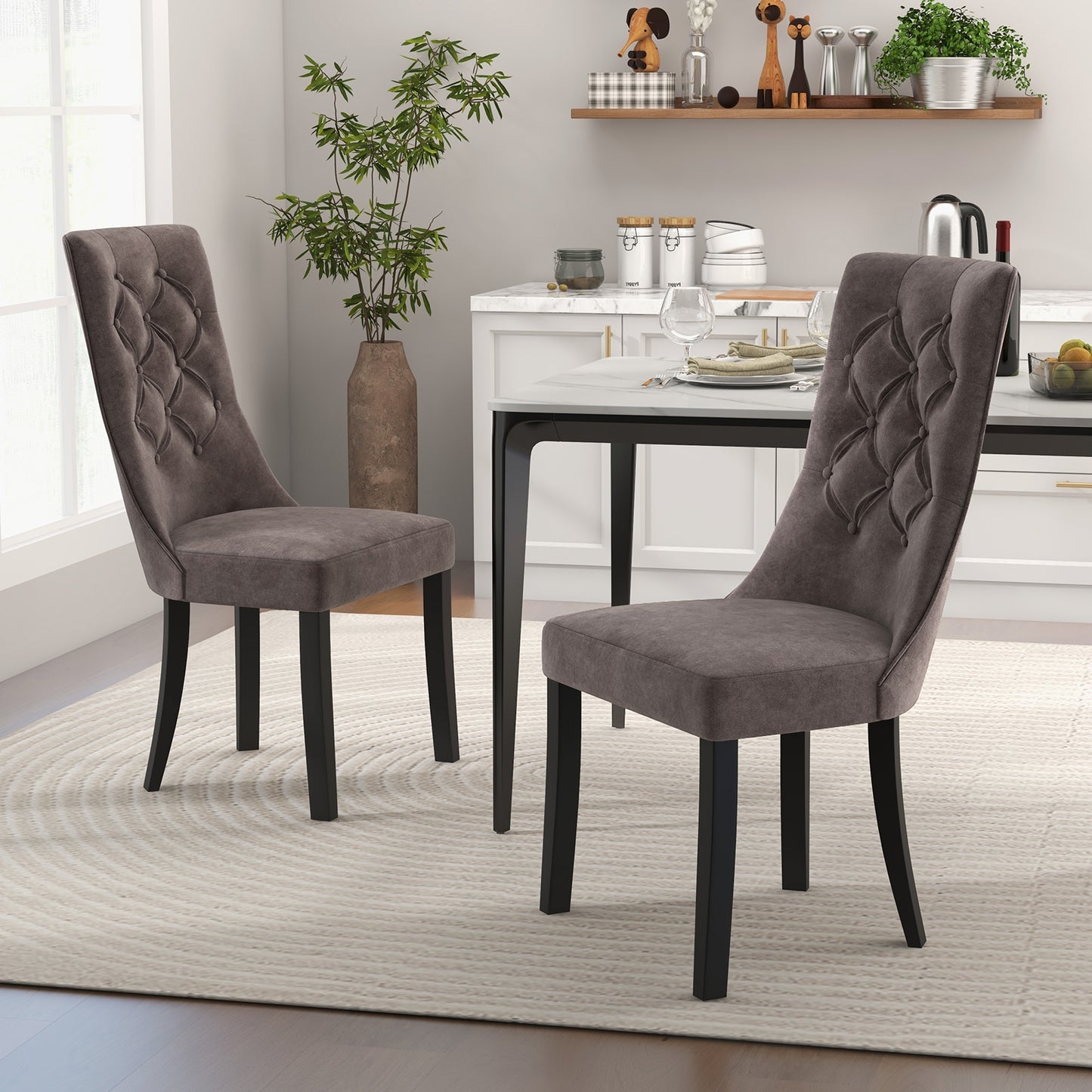 Tufted Dining Chairs, Set of 2, High Backrest, Padded Seat, Gray Dining Chairs at Gallery Canada