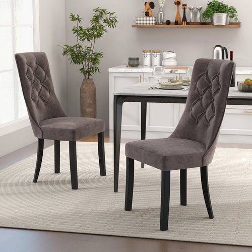 Tufted Dining Chairs, Set of 2, High Backrest, Padded Seat, Gray