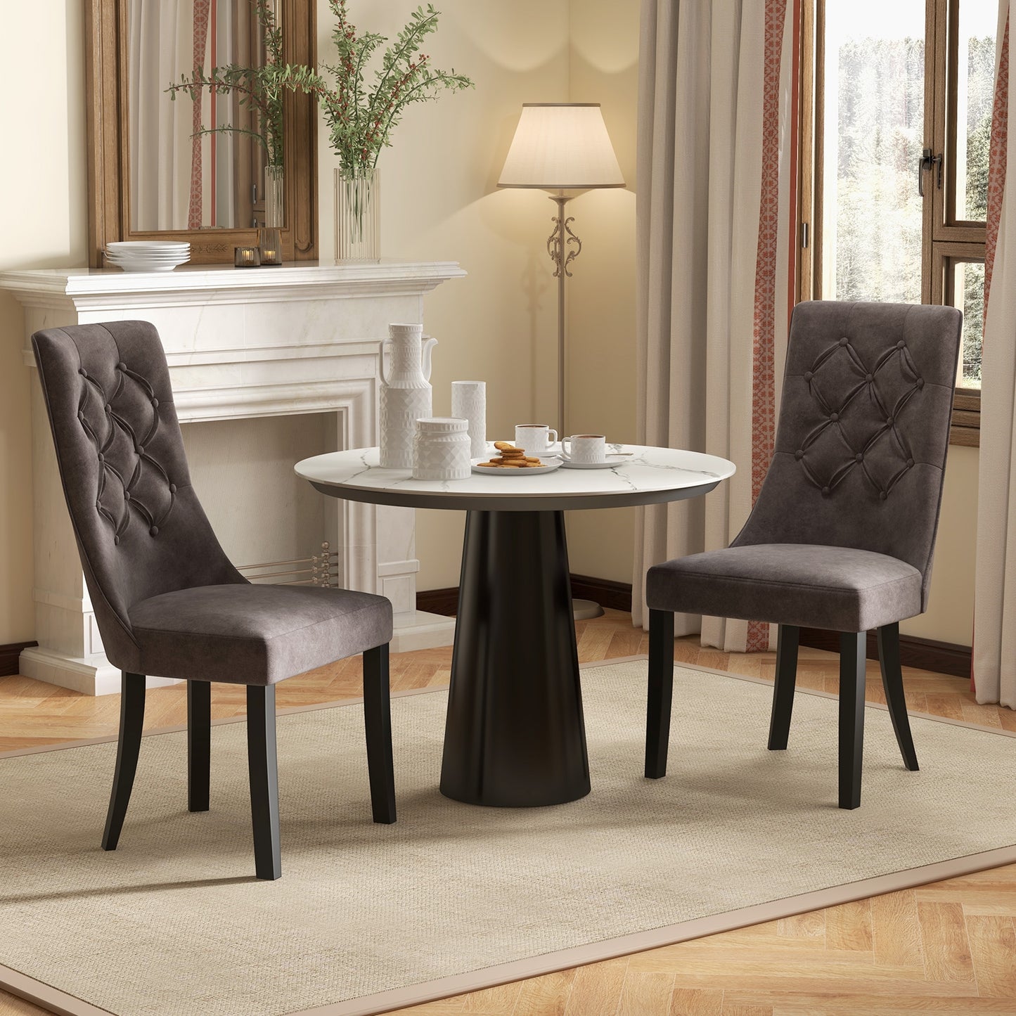 Tufted Dining Chairs, Set of 2, High Backrest, Padded Seat, Gray Dining Chairs at Gallery Canada