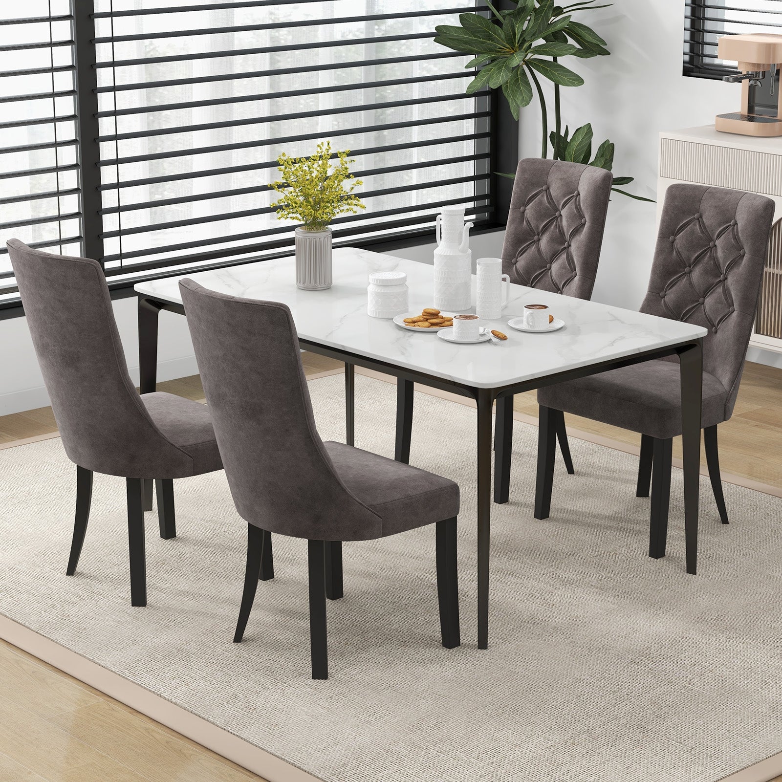 Tufted Dining Chairs, Set of 2, High Backrest, Padded Seat, Gray Dining Chairs at Gallery Canada