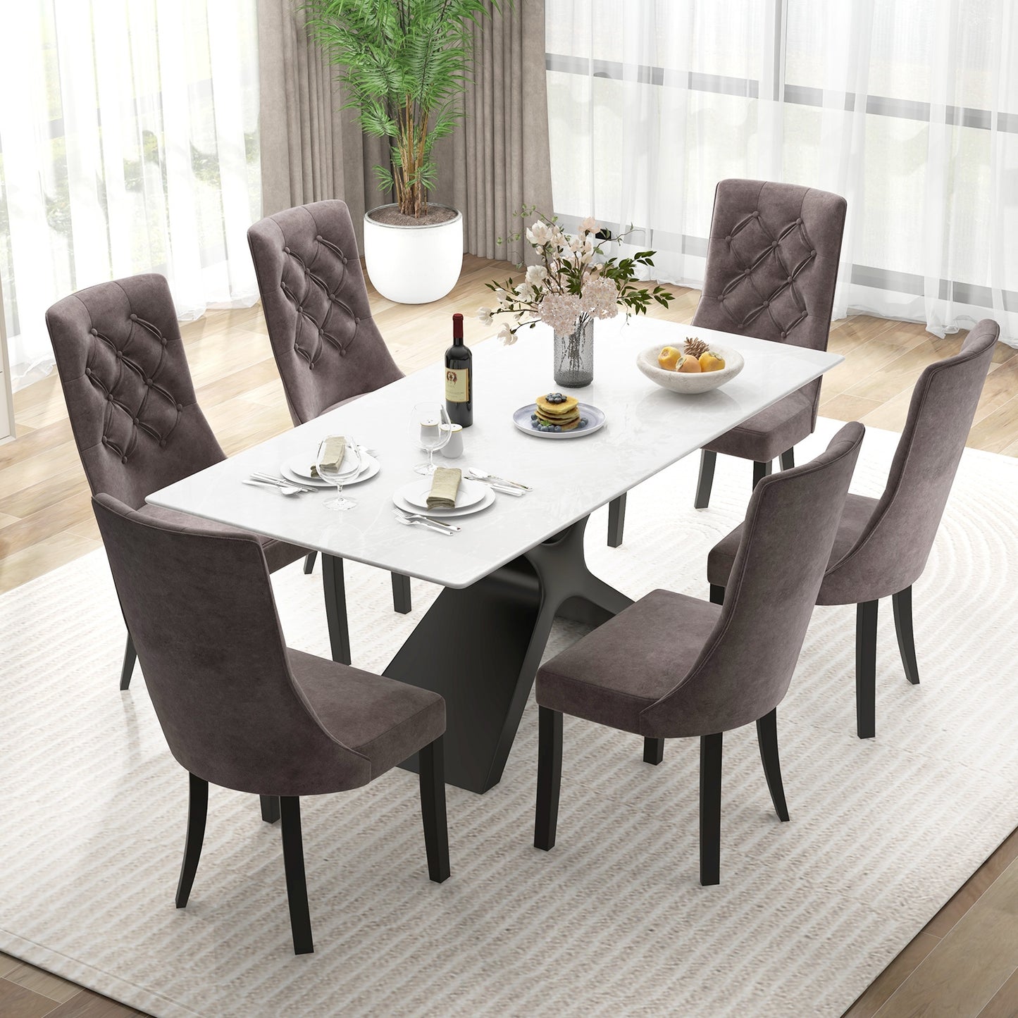 Tufted Dining Chairs, Set of 2, High Backrest, Padded Seat, Gray Dining Chairs at Gallery Canada