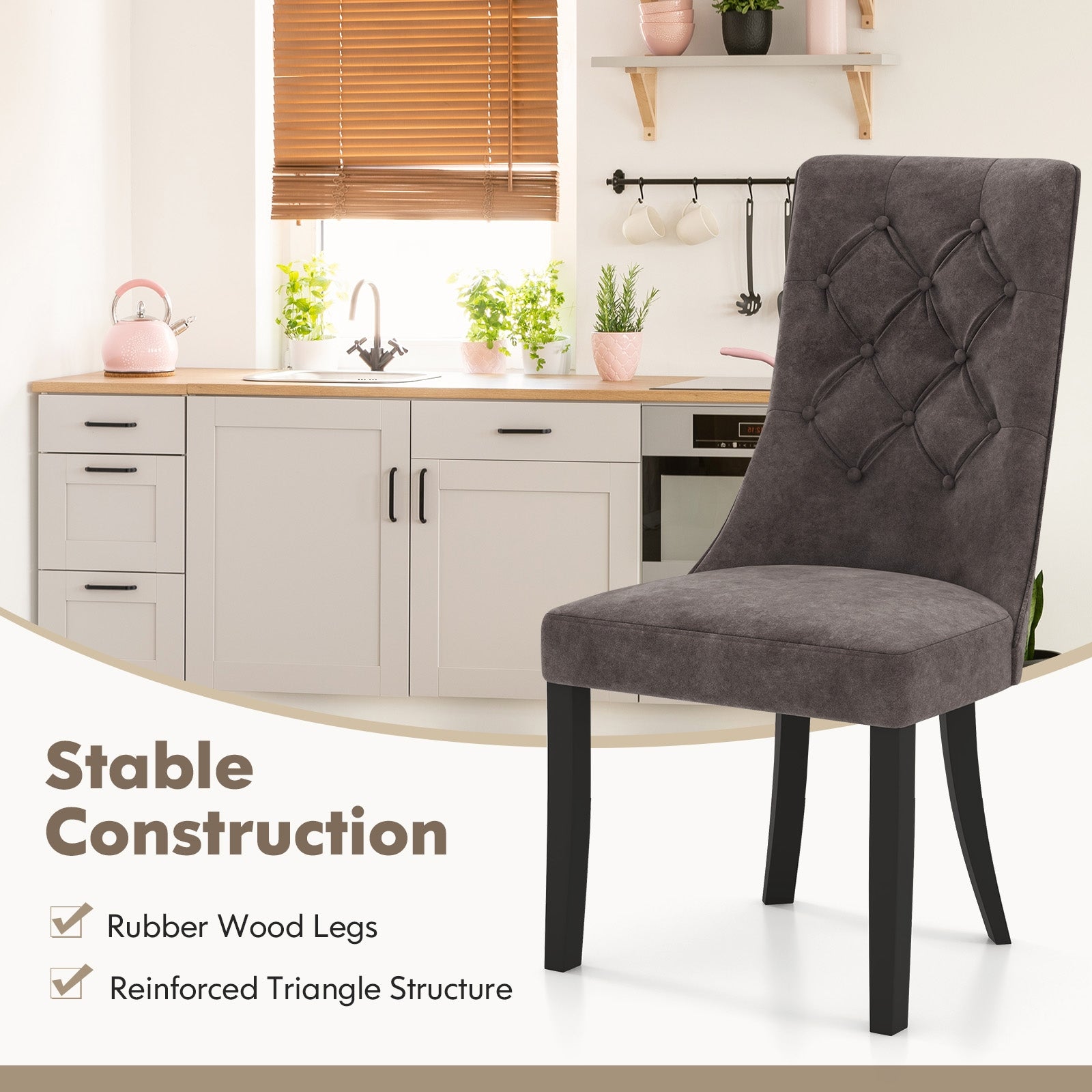 Tufted Dining Chairs, Set of 2, High Backrest, Padded Seat, Gray Dining Chairs at Gallery Canada