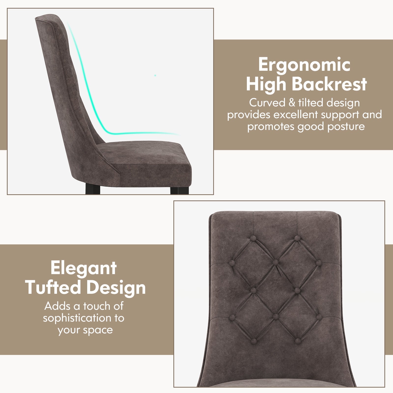 Tufted Dining Chairs, Set of 2, High Backrest, Padded Seat, Gray Dining Chairs at Gallery Canada