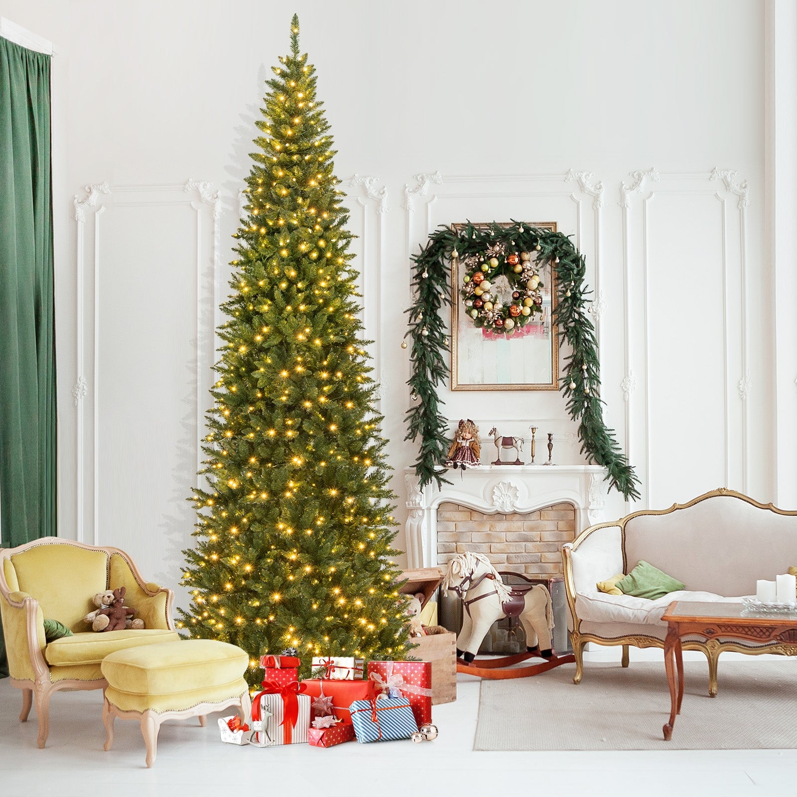 12 Ft Artificial Christmas Tree, 800 Warm White LED Lights, Green Christmas Tree at Gallery Canada