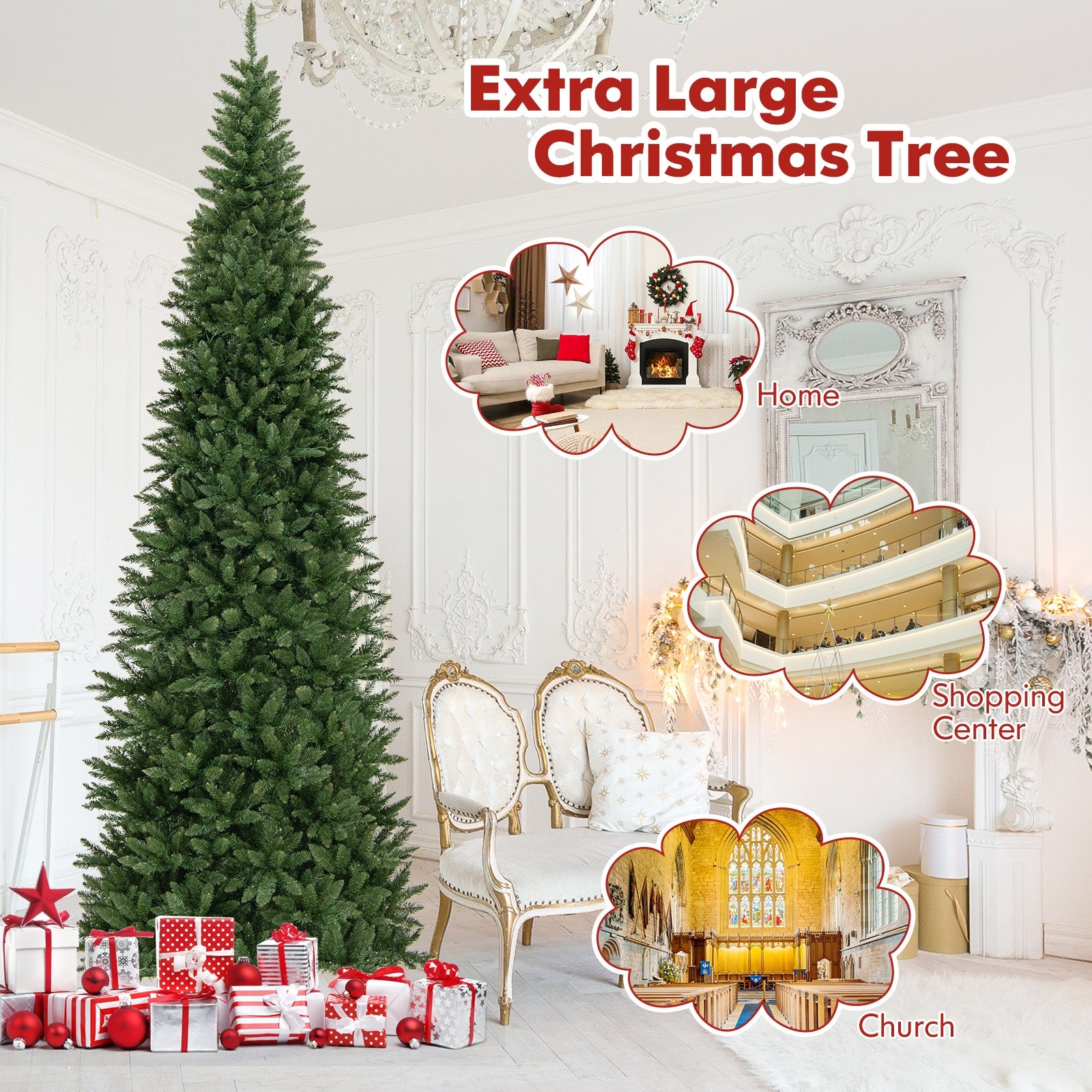12 Ft Artificial Christmas Tree, 800 Warm White LED Lights, Green Christmas Tree at Gallery Canada