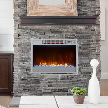 23 Inch 1500W Recessed Electric Fireplace Insert with Remote Control, Silver Fireplaces at Gallery Canada