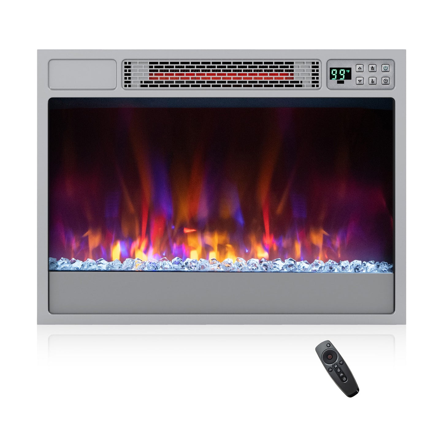 23 Inch 1500W Recessed Electric Fireplace Insert, Remote Control, Silver Fireplaces Silver at Gallery Canada
