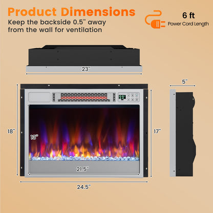 23 Inch 1500W Recessed Electric Fireplace Insert, Remote Control, Silver Fireplaces at Gallery Canada