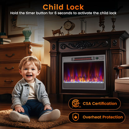 23 Inch 1500W Recessed Electric Fireplace Insert with Remote Control, Silver Fireplaces at Gallery Canada