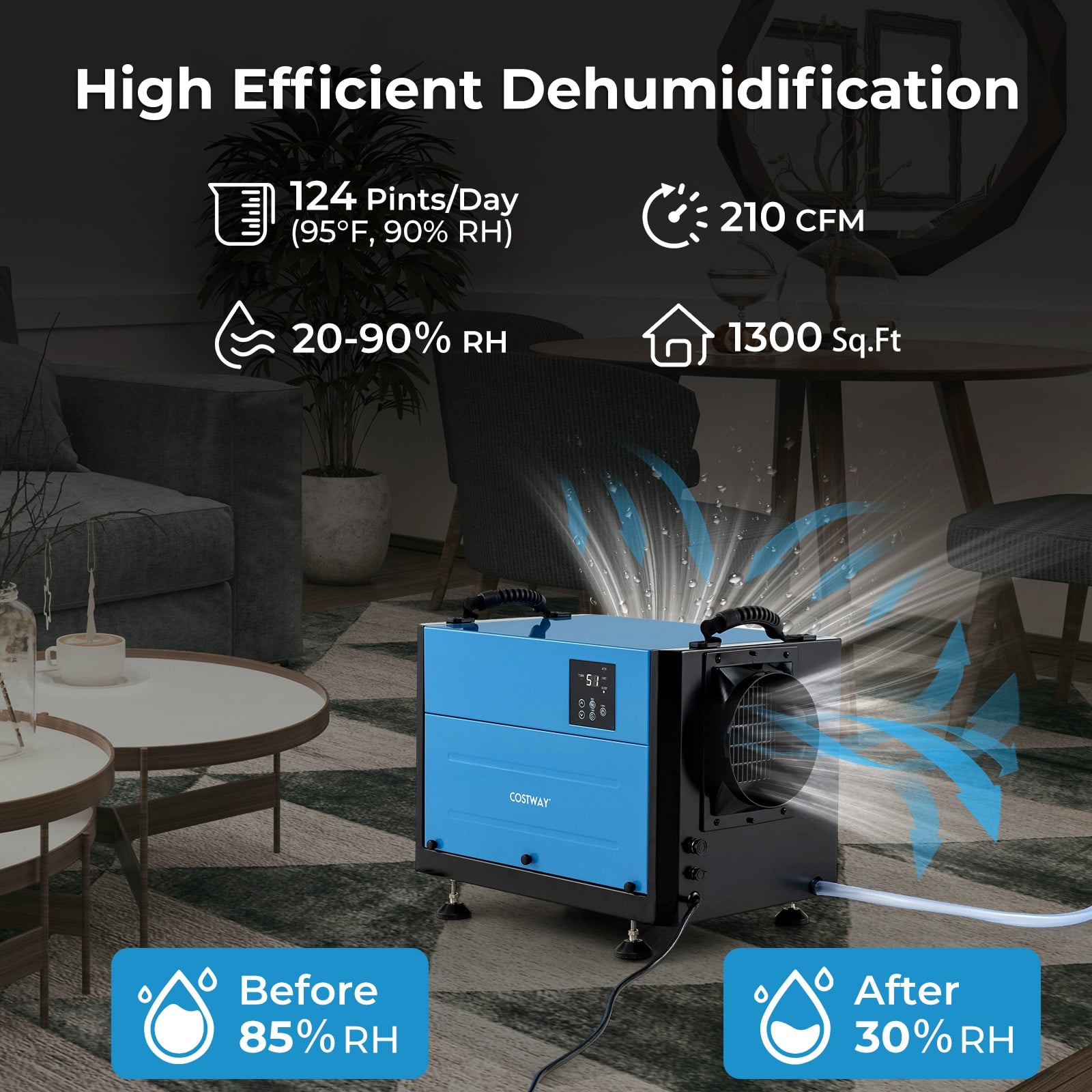 124 Pint Crawl Space Dehumidifier, 3 Modes, 24H Timer, Blue Dehumidifiers at Gallery Canada