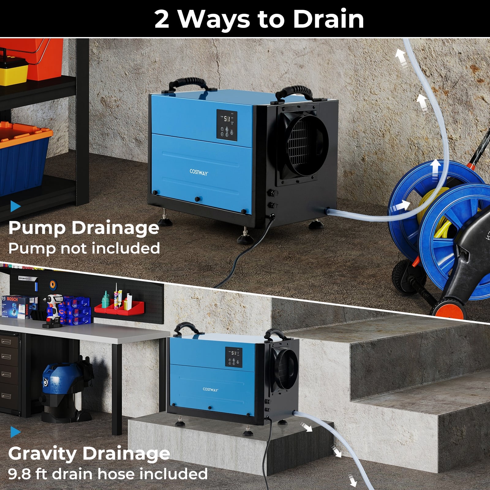 124 Pint Crawl Space Dehumidifier, 3 Modes, 24H Timer, Blue Dehumidifiers at Gallery Canada